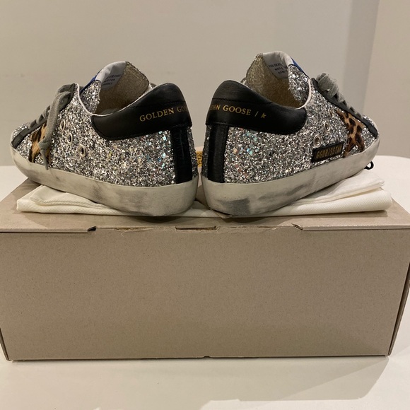 Golden Goose Superstar Silver Glitter/Leopard NIB - Picture 8 of 11
